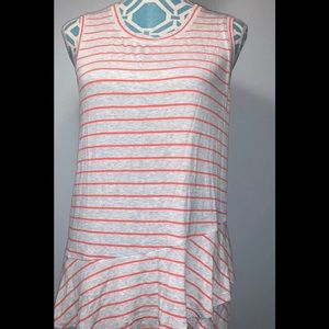 CAbi Gray & Orange Stripe Small Ruffle Tank Top